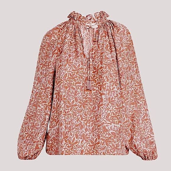 NATALIE MARTIN Penny Split-Neck Floral Print Silk Blouse Tie Neck Ruffle Size S - Picture 1 of 10